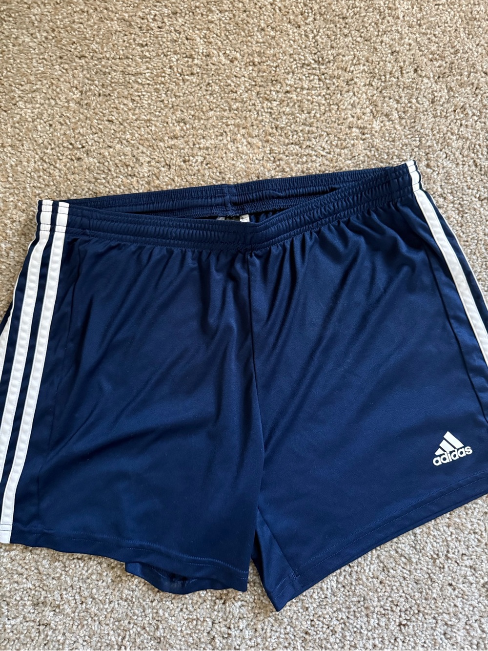 adidas Navy Athletic Shorts with White Side Stripes